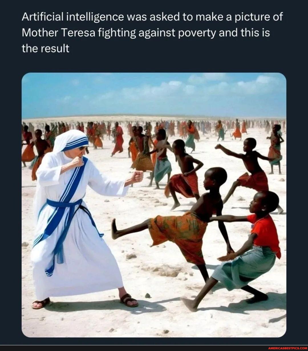 AI generated image of Mother Theresa fighting against poverty