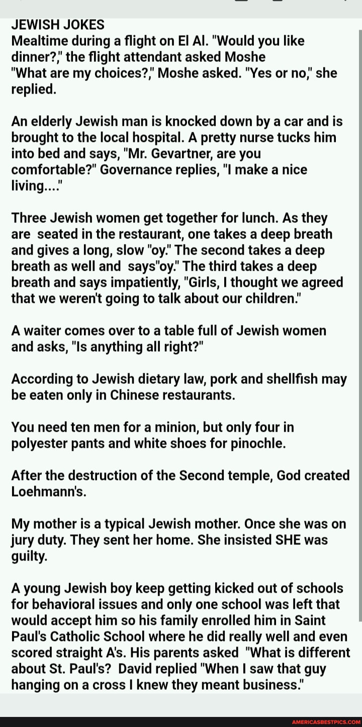 JEWISH JOKES Mealtime during a flight on El Al. 