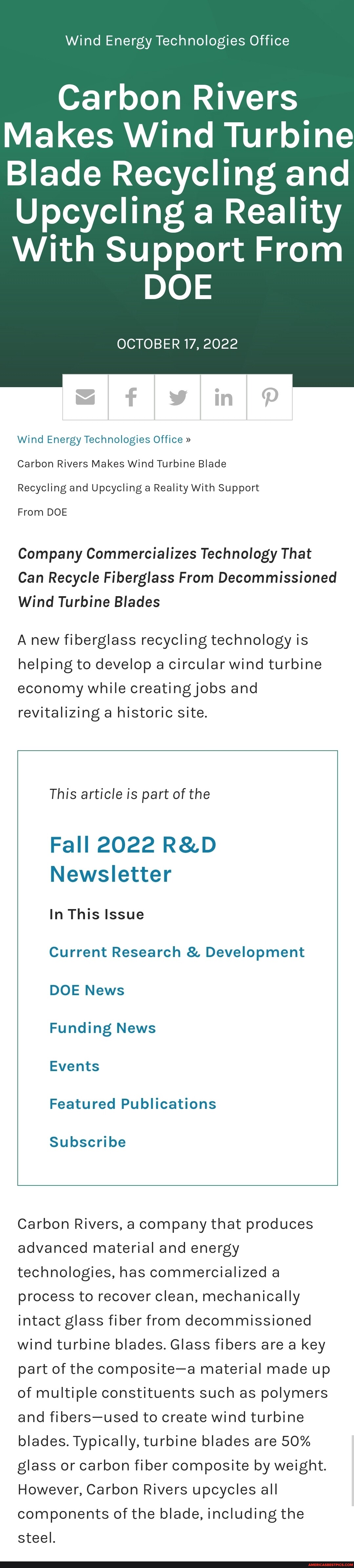 Wind Energy Technologies Office Carbon Rivers Makes Wind Turbine Blade ...